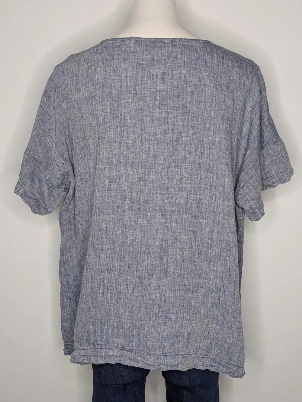 Lands End Blue 100% Linen Oversized Short Sleeve T-shirt Blouse 1X - Picture 3 of 6
